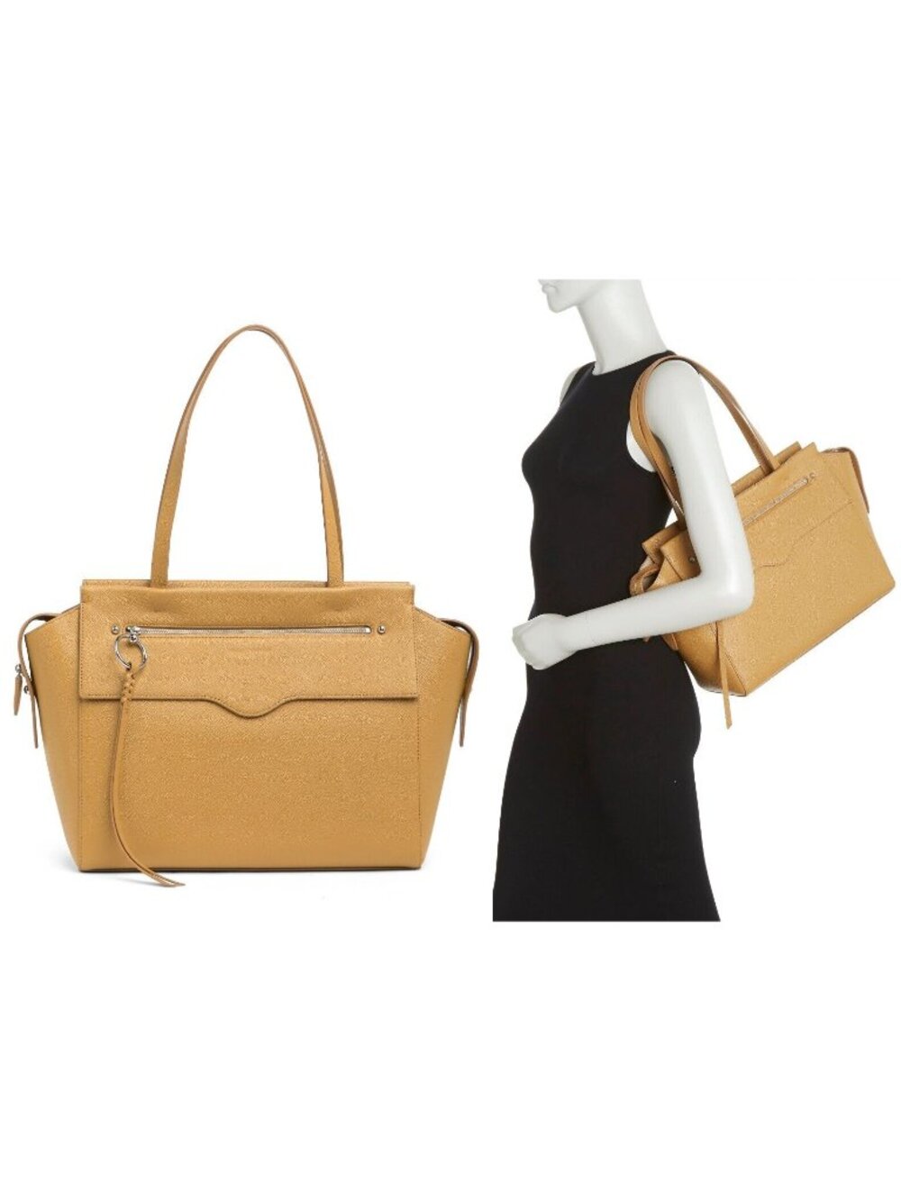 Rebecca Minkoff Gabby Leather Tote Satchel Shoulder Bag Purse in Cool Tan